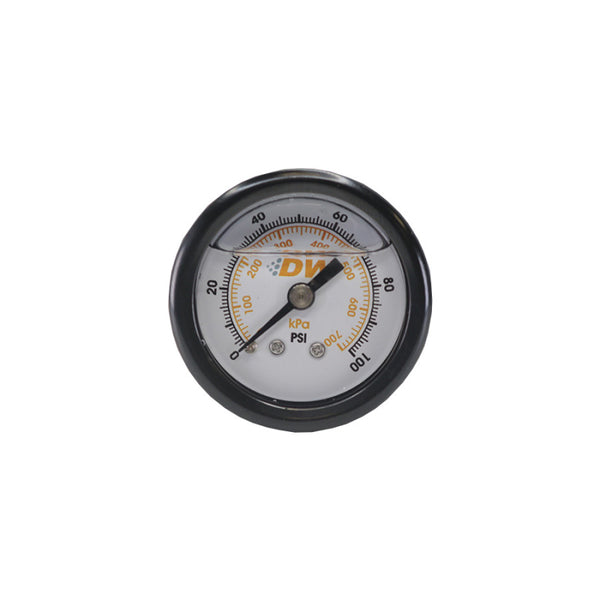 DeatschWerks 0-100 PSI 1/8in NPT Mechanical Fuel Pressure Gauge 1.5in Diameter Black Housing - Bull Strap