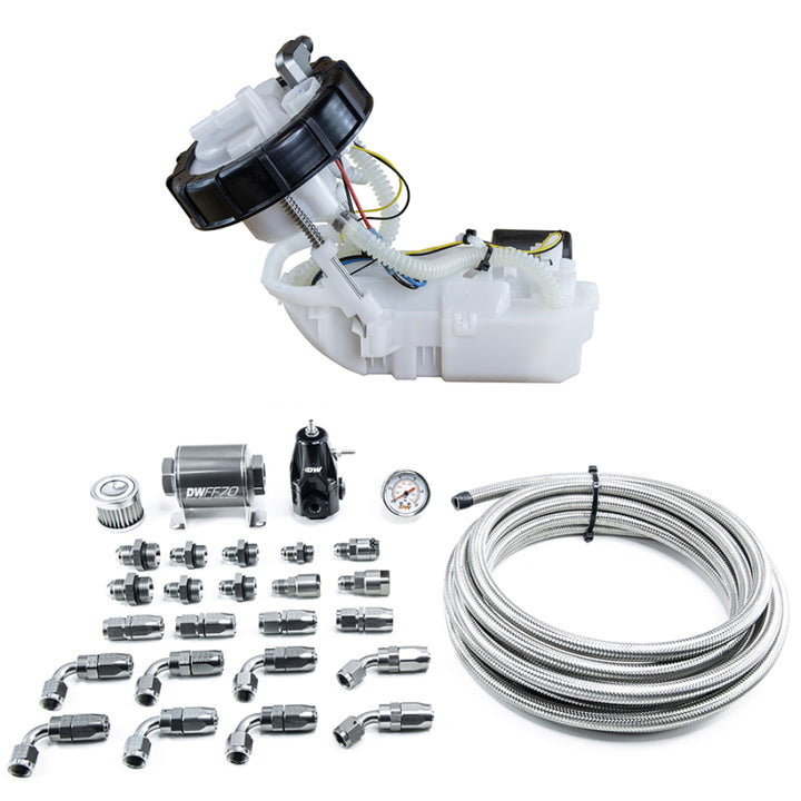 DeatschWerks 01-05 Honda Civic/02-06 Acura RSX DW400 Pump Module & Return Kit w/CPE Fuel Lines - Bull Strap