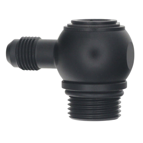 DeatschWerks 10AN ORB Male to 6AN Male Flare Low Profile 90-Degree Swivel - Anodized Matte Black - Bull Strap