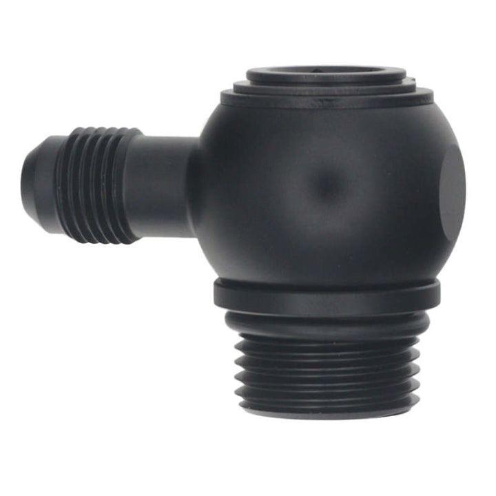 DeatschWerks 10AN ORB Male to 6AN Male Flare Low Profile 90-Degree Swivel - Anodized Matte Black - Bull Strap