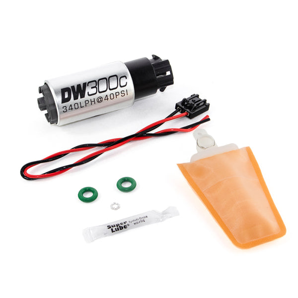 DeatschWerks 340lph DW300C Compact Fuel Pump w/ 04+ Lotus Elise/Exige Set Up Kit (w/ Mounting Clips) - Bull Strap
