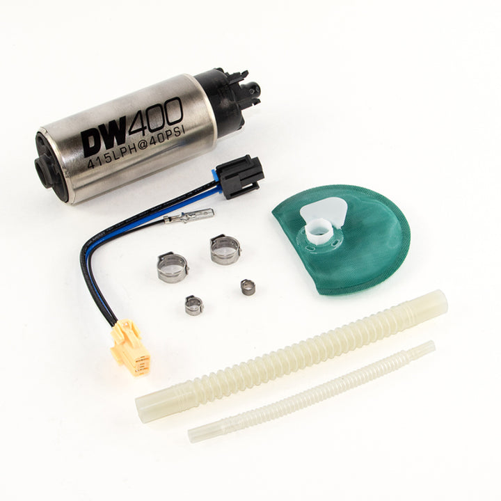 DeatschWerks 415LPH DW400 Fuel Pump w/9-1047 Install Kit 15-17 Ford Mustang V6/GT w/ 1/8in Venturi - Bull Strap