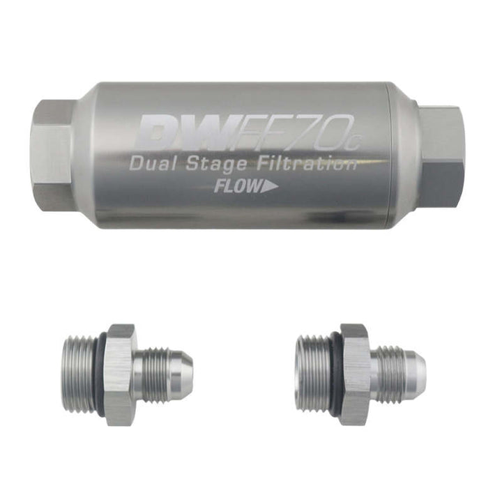 DeatschWerks 6AN 10 Micron 70mm Compact In-Line Fuel Filter Kit - Bull Strap