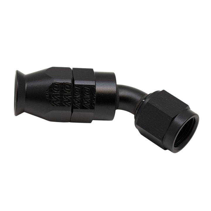 DeatschWerks 6AN Female Swivel 45-Degree Hose End PTFE (Incl 1 Olive Insert) - Anodized Matte Black - Bull Strap