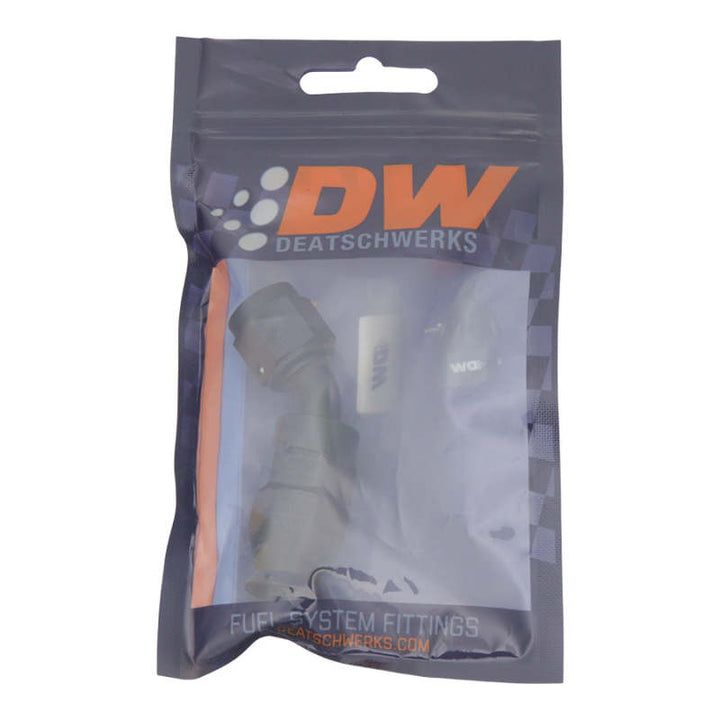 DeatschWerks 6AN Female Swivel 45-Degree Hose End PTFE (Incl 1 Olive Insert) - Anodized Matte Black - Bull Strap
