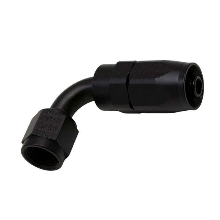 DeatschWerks 6AN Female Swivel 90-Degree Hose End CPE - Anodized Matte Black - Bull Strap