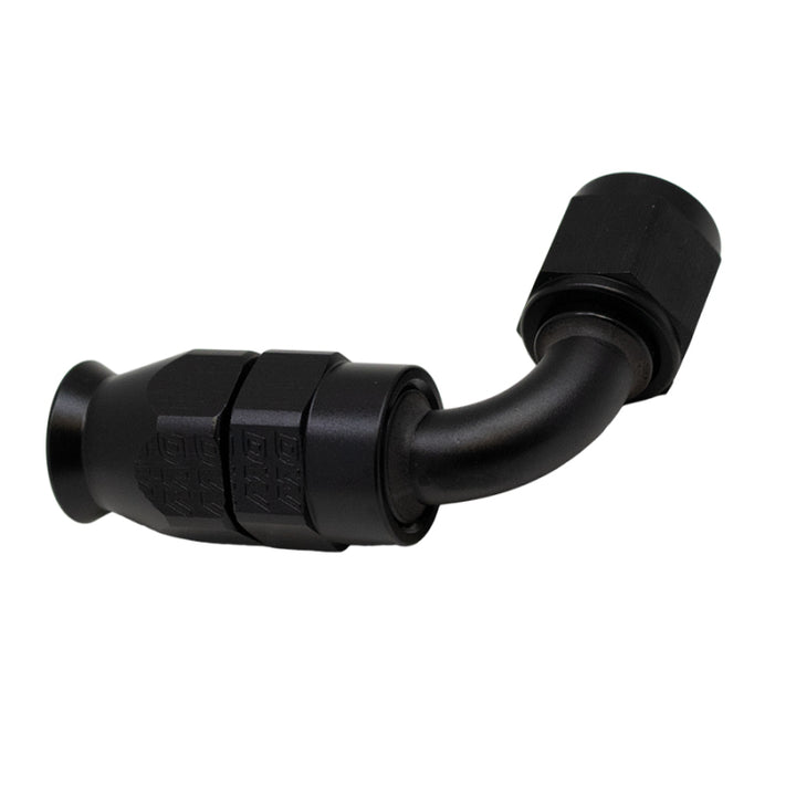 DeatschWerks 6AN Female Swivel 90-Degree Hose End PTFE (Incl 1 Olive Insert) - Anodized Matte Black - Bull Strap
