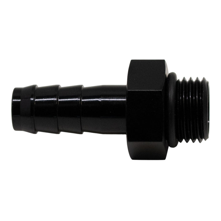 DeatschWerks 6AN ORB Male to 3/8in Male Triple Barb Fitting (Incl O-Ring) - Anodized Matte Black - Bull Strap