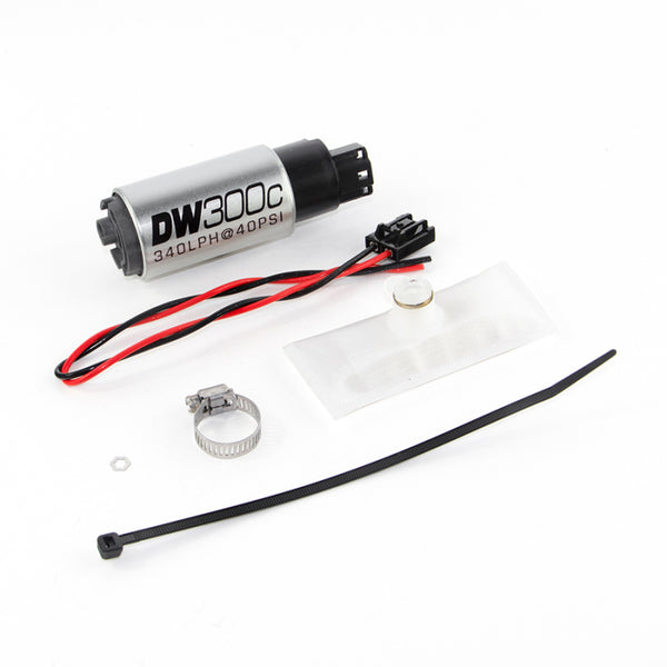 DeatschWerks 88-91 BMW 325i DW300C 340 LPH Compact Fuel Pump w/ Install Kit (w/o Mounting Clips) - Bull Strap