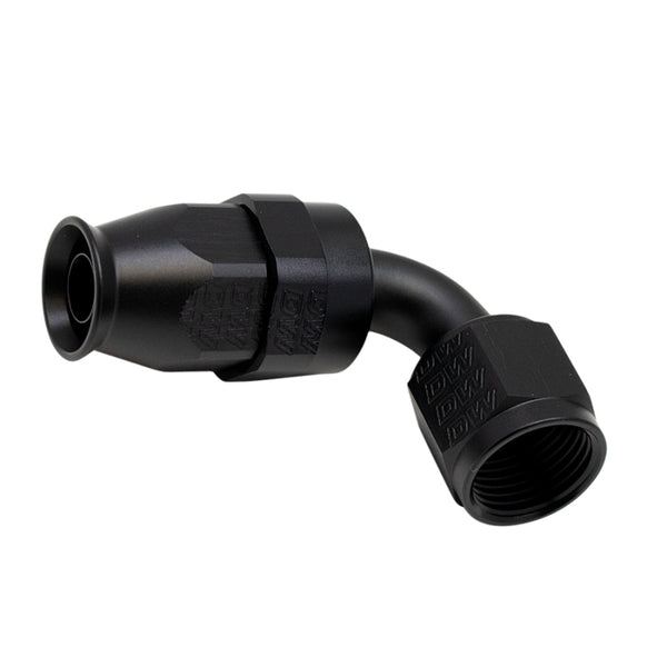 DeatschWerks 8AN Female Swivel 90-Degree Hose End PTFE (Incl 1 Olive Insert) - Anodized Matte Black - Bull Strap