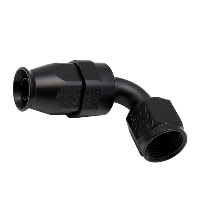 DeatschWerks 8AN Female Swivel 90-Degree Hose End PTFE (Incl 1 Olive Insert) - Anodized Matte Black - Bull Strap