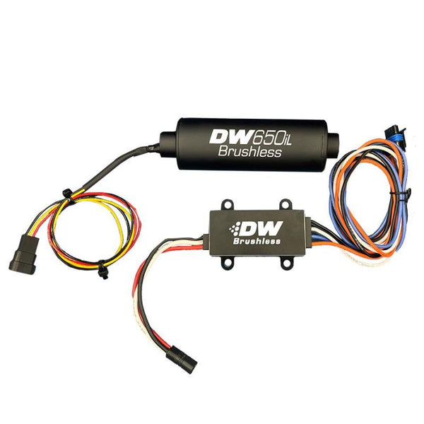 DeatschWerks DW650iL Series 650LPH In-Line External Fuel Pump w/ Single/Dual-Speed Controller - Bull Strap