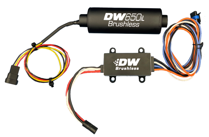 DeatschWerks DW650iL Series 650LPH In-Line External Fuel Pump w/ Single/Dual-Speed Controller - Bull Strap