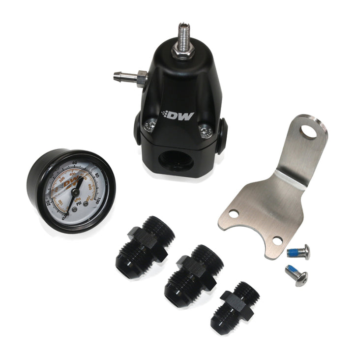 DeatschWerks DWR1000 AFPR + Pressure Gauge + 8AN & 6AN Fittings - Anodized Black - Bull Strap