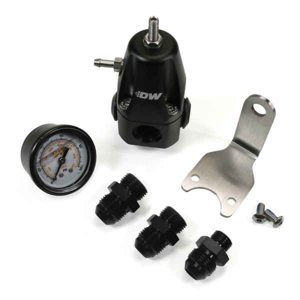 DeatschWerks DWR1000 AFPR + Pressure Gauge + 8AN Fittings - Anodized Black - Bull Strap