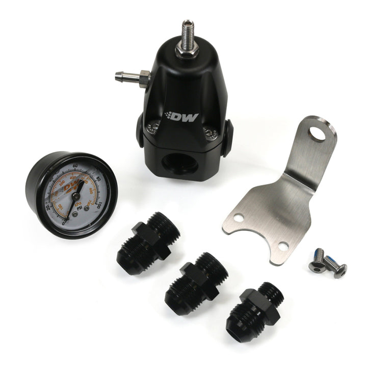 DeatschWerks DWR1000 AFPR + Pressure Gauge + 8AN Fittings - Anodized Black - Bull Strap
