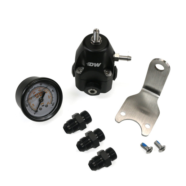 DeatschWerks DWR1000C AFPR + Pressure Gauge + 6AN Fittings - Anodized Black - Bull Strap