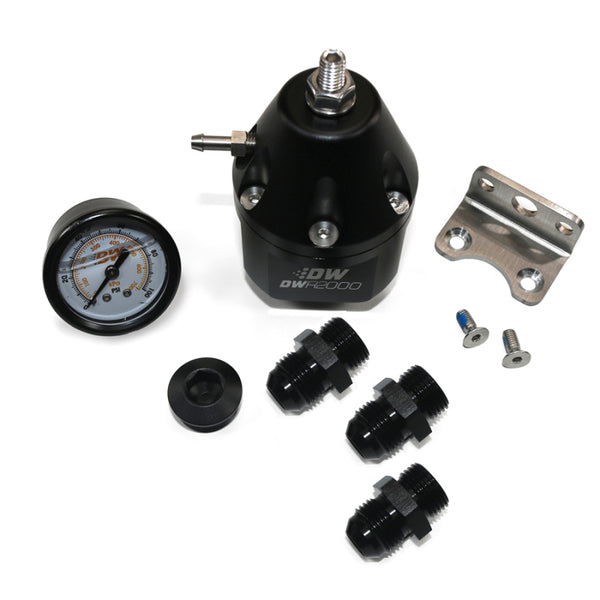 DeatschWerks DWR2000 AFPR + Pressure Gauge + 10AN & 8AN Fittings - Anodized Black - Bull Strap