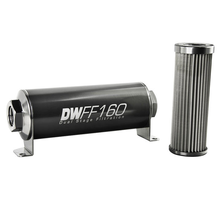DeatschWerks Stainless Steel 10AN 10 Micron Universal Inline Fuel Filter Housing Kit (160mm) - Bull Strap