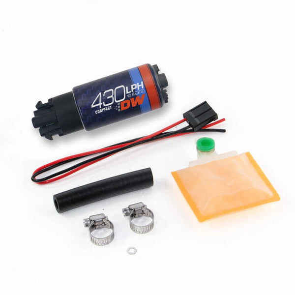 DeatschWerks Universal DW430C 430lph Compact Fuel Pump with Clips and Install Kit - Bull Strap