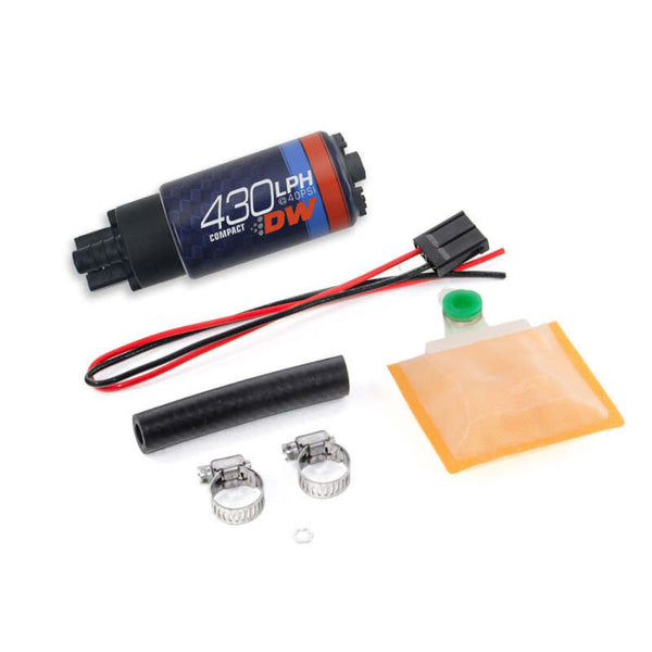 DeatschWerks Universal DW430C 430lph Compact Fuel Pump with Install Kit - Bull Strap