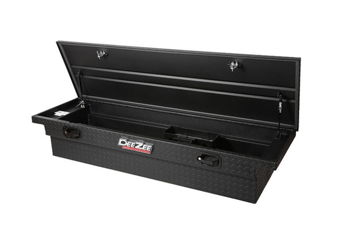 Deezee Universal Tool Box - Red Crossover - Single Lid Black BT Pull Handle (Low/Txt Blk) - Bull Strap