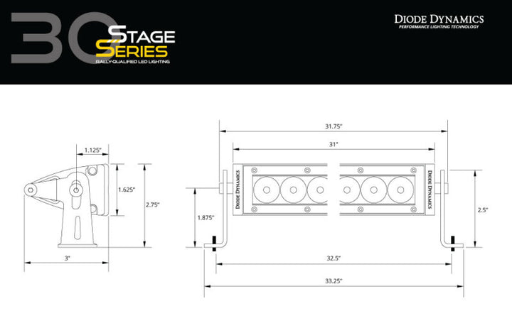 Diode Dynamics 30 In LED Light Bar Single Row Straight - Amber Combo Each Stage Series - Bull Strap