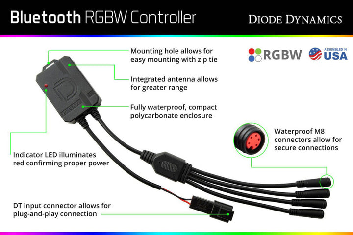 Diode Dynamics - Bluetooth RGBW M8 Controller 1ch - Bull Strap