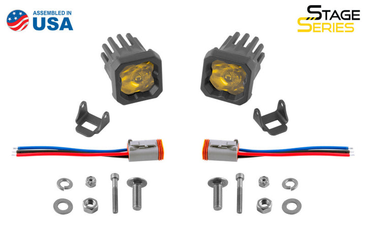 Diode Dynamics Stage Series C1 LED Pod Pro - Yellow Flood Standard ABL (Pair) - Bull Strap