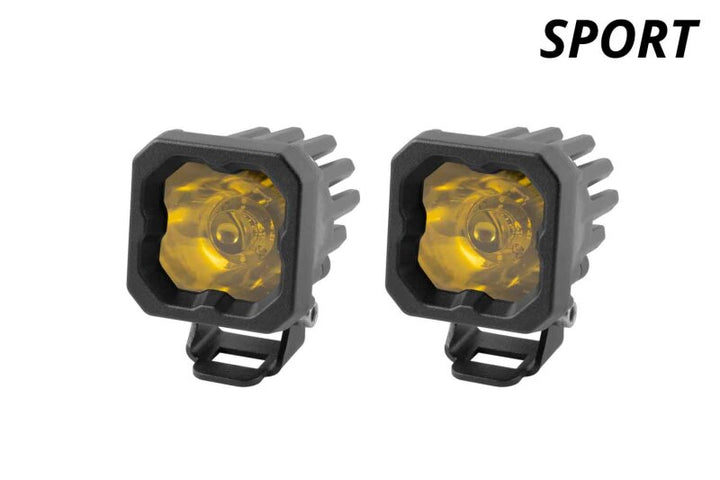 Diode Dynamics Stage Series C1 LED Pod Sport - Yellow Wide Standard ABL (Pair) - Bull Strap
