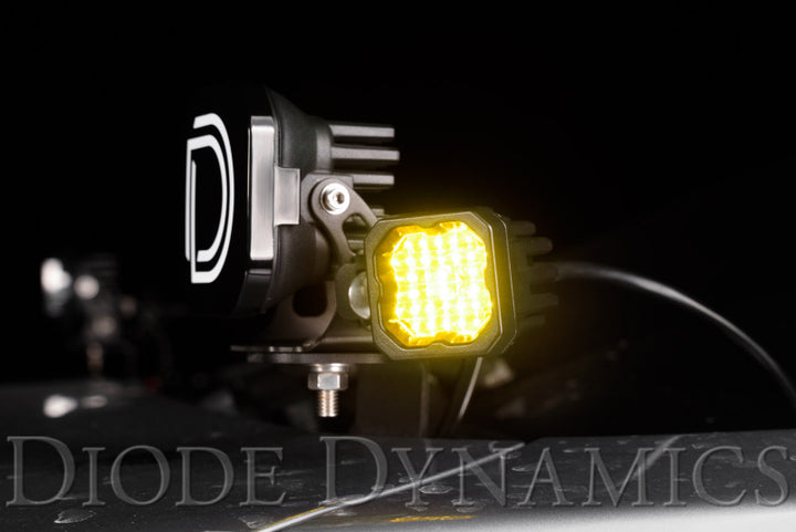 Diode Dynamics Stage Series C1 LED Pod Sport - Yellow Wide Standard ABL (Pair) - Bull Strap