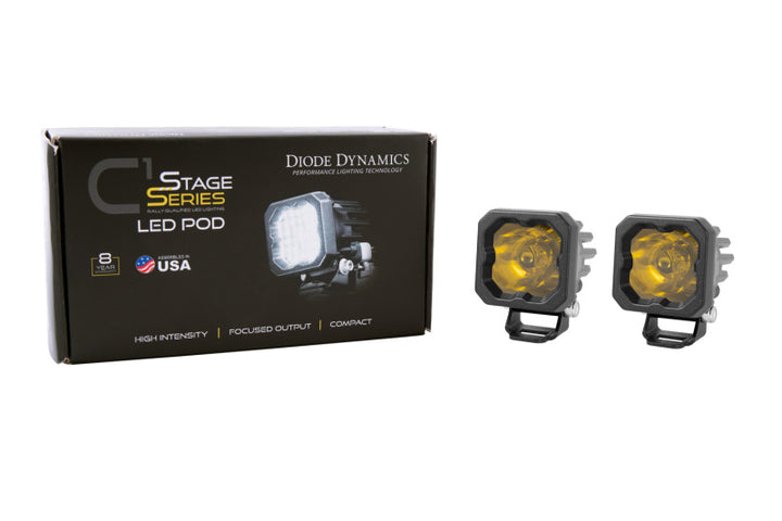 Diode Dynamics Stage Series C1 LED Pod Sport - Yellow Wide Standard ABL (Pair) - Bull Strap