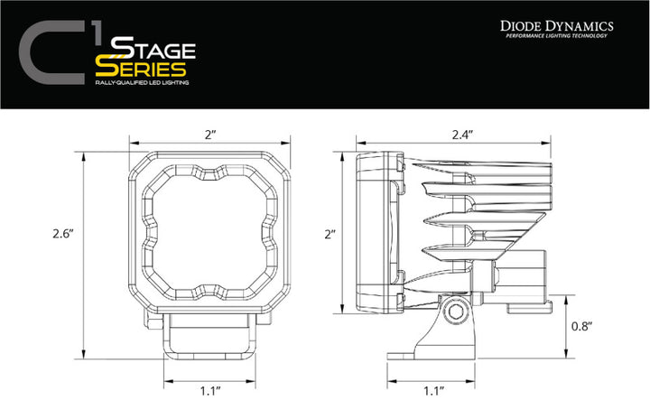 Diode Dynamics Stage Series C1R - White Flood Standard LED Pod (Pair) - Bull Strap