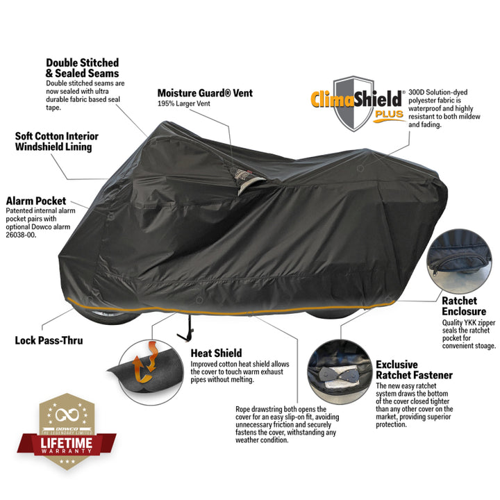 Dowco Cruisers (Small/Large) WeatherAll Plus Ratchet Motorcycle Cover Black - XL - Bull Strap