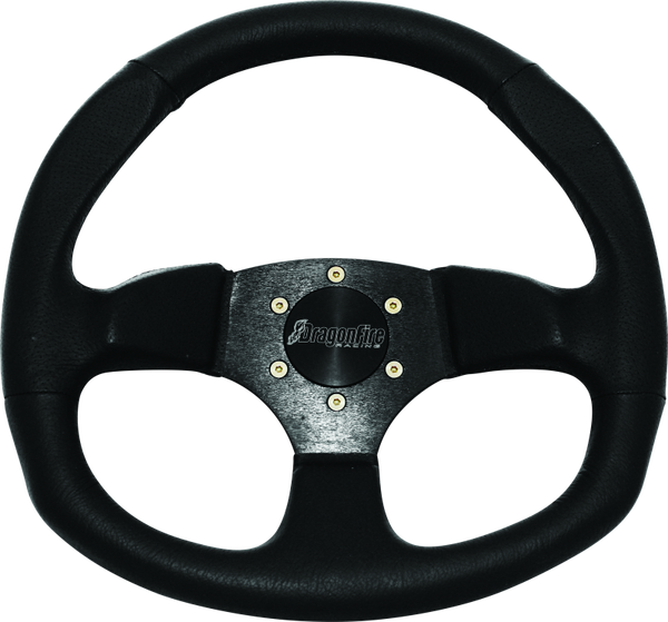 DragonFire Racing Steering Wheels - D-Shaped- Vinyl- Black- 0in offset - Bull Strap