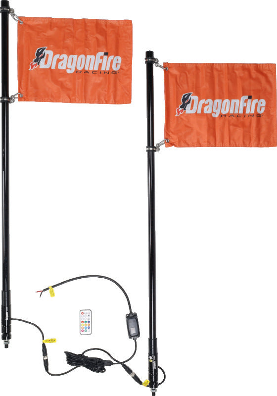 DragonFire Racing Whips - 4ft Spiral LED Black Pair - Bull Strap