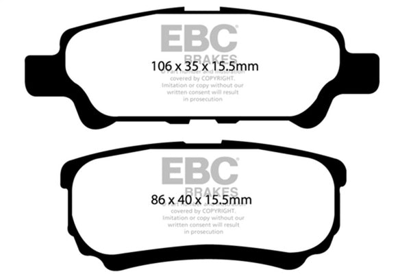 EBC 11-14 Chrysler 200 2.4 Yellowstuff Rear Brake Pads - Bull Strap