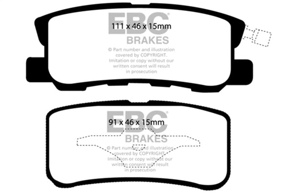 EBC 11-14 Chrysler 200 3.6 Yellowstuff Rear Brake Pads - Bull Strap