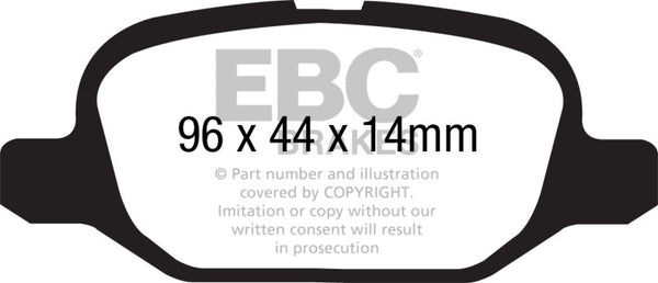EBC 11+ Fiat 500 1.4 (ATE Calipers) Yellowstuff Rear Brake Pads - Bull Strap