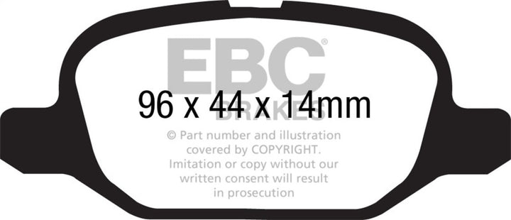 EBC 11+ Fiat 500 1.4 (ATE Calipers) Yellowstuff Rear Brake Pads - Bull Strap
