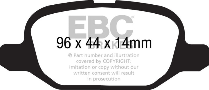 EBC 11+ Fiat 500 1.4 (ATE Calipers) Yellowstuff Rear Brake Pads - Bull Strap