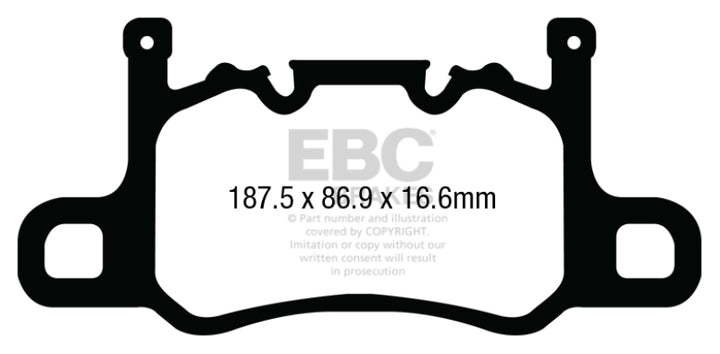 EBC 13-15 Porsche 911 (991) (Cast Iron Rotor only) 3.8 GT3 Yellowstuff Rear Brake Pads - Bull Strap
