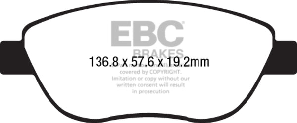 EBC 14-17 Fiat 500 Redstuff Ceramic Low Dust Front Brake Pads - Bull Strap