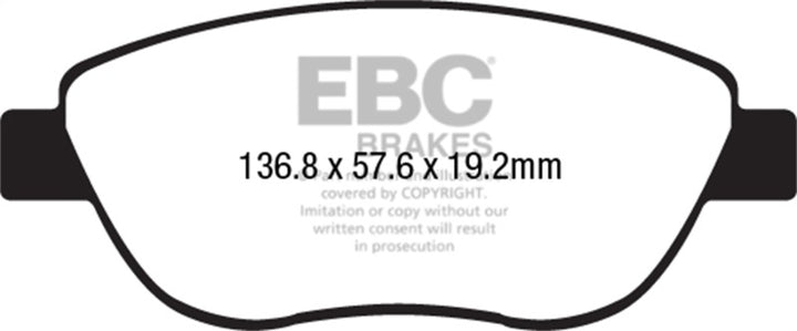 EBC 14-17 Fiat 500 Redstuff Ceramic Low Dust Front Brake Pads - Bull Strap