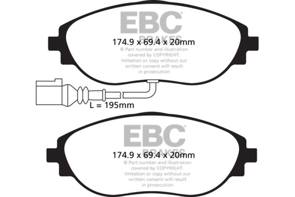 EBC 14-20 Audi S3 2.0 Turbo Redstuff Front Brake Pads - Bull Strap