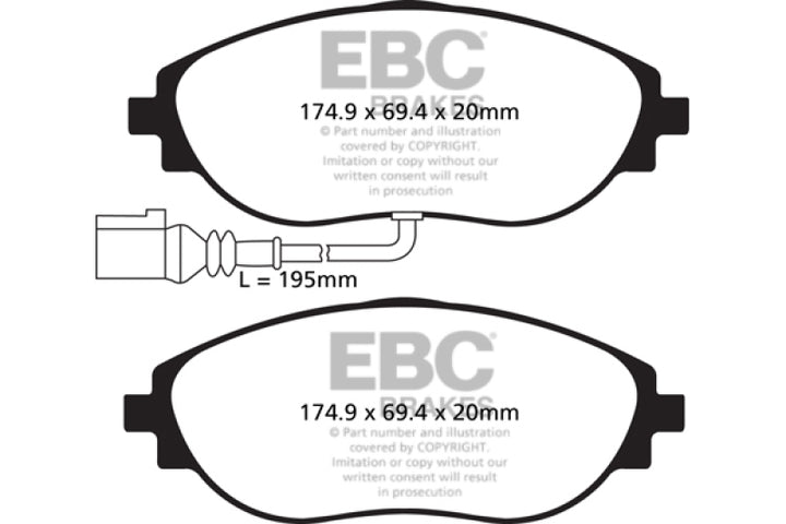 EBC 14-20 Audi S3 2.0 Turbo Redstuff Front Brake Pads - Bull Strap