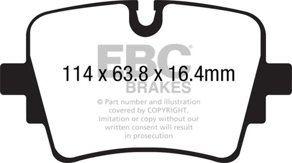 EBC 14+ Jaguar F-Type (Cast Iron Rotors Only) 5.0 Supercharged (490) Yellowstuff Rear Brake Pads - Bull Strap