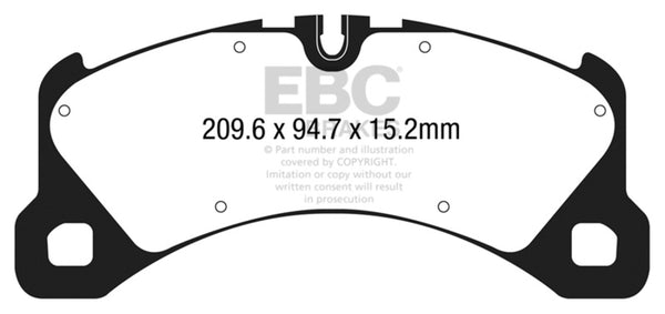 EBC 14+ Porsche Macan (Cast Iron Rotors only) 3.0 Twin Turbo Yellowstuff Front Brake Pads - Bull Strap