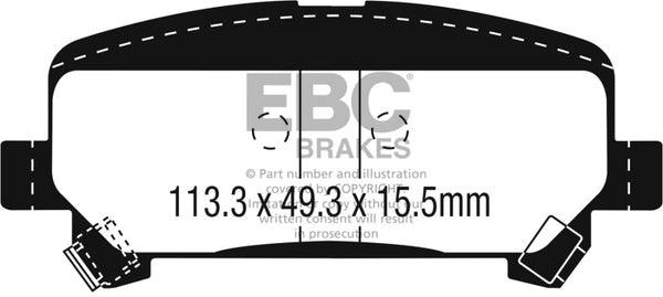 EBC 15+ Chevrolet Colorado 2.5 Yellowstuff Rear Brake Pads - Bull Strap