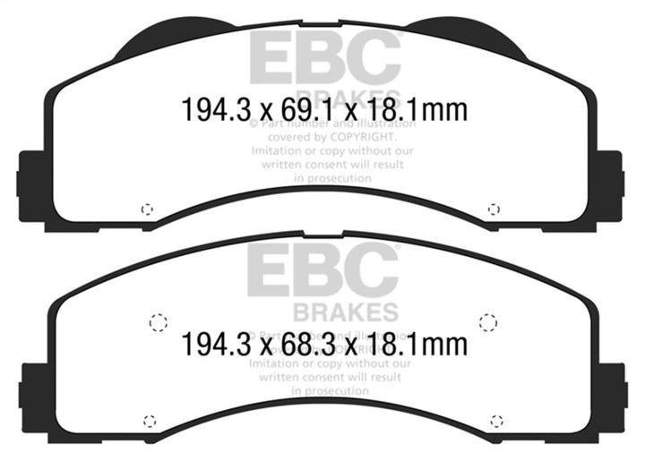 EBC 15+ Ford F150 2.7 Twin Turbo (2WD) Extra Duty Front Brake Pads - Bull Strap